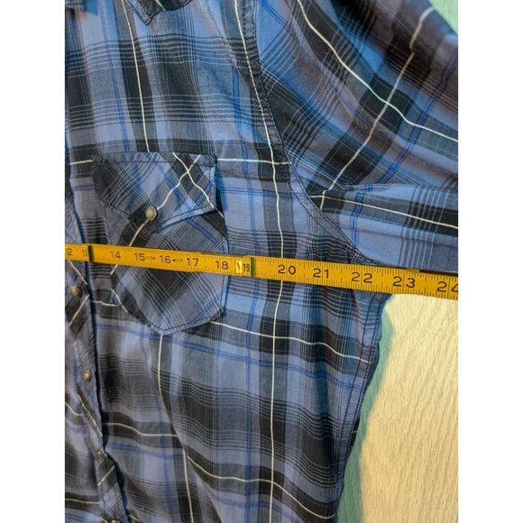 American Eagle Shirt Mens Large Western Pearl Snap Plaid Vintage Fit Blue - Picture 5 of 6
